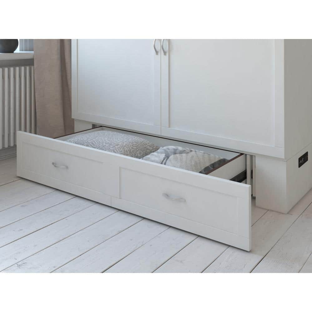 Hamilton White Queen Murphy Bed Chest with Storage Drawer