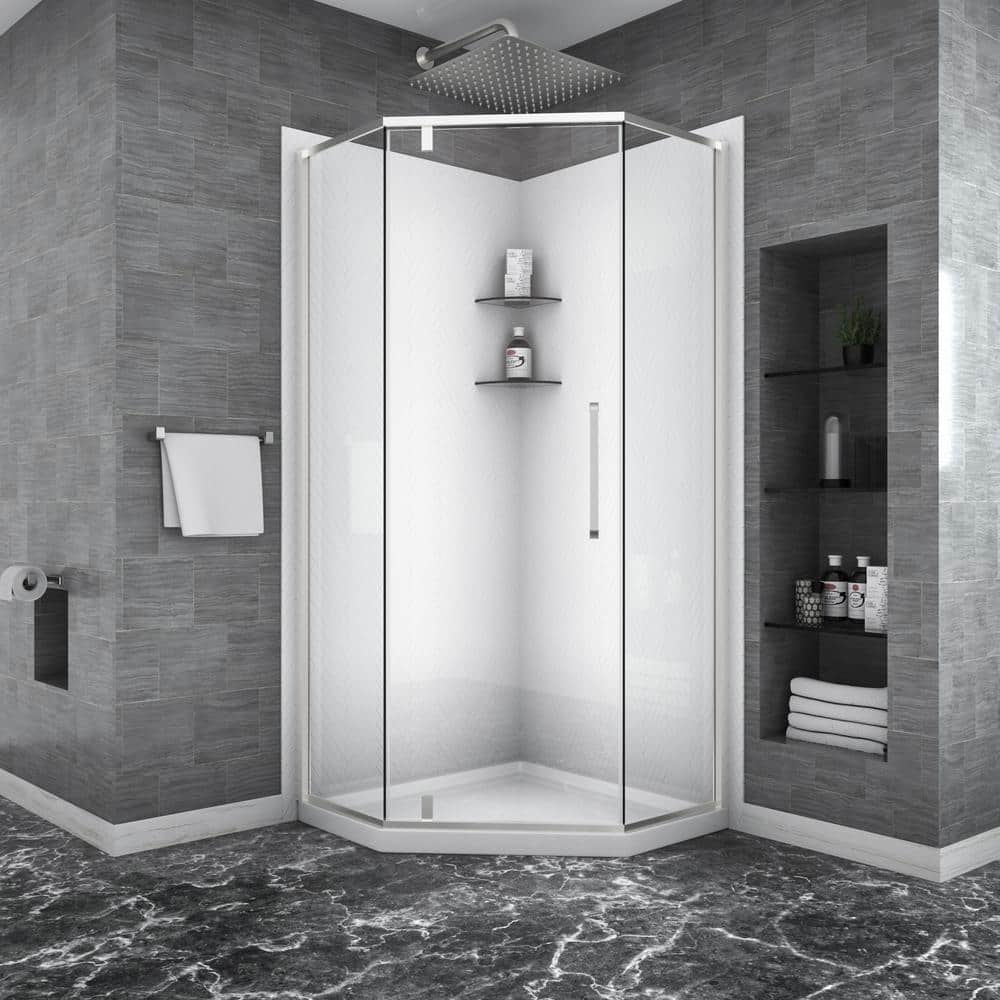 34-1/8 W x 72 H Sliding Semi-Frameless Shower Door in Chrome with Temp
