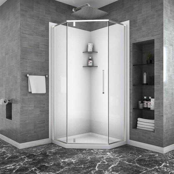 EPOWP 34-1/8" W x 72" H Sliding Semi-Frameless Shower Door in Chrome with Tempered Glass