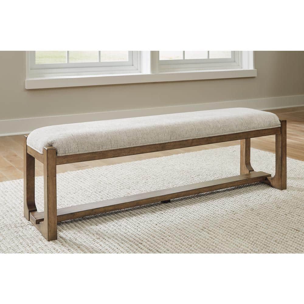 Cabalynn Light Brown Upholstered Dining Bench with Hardwood Frame