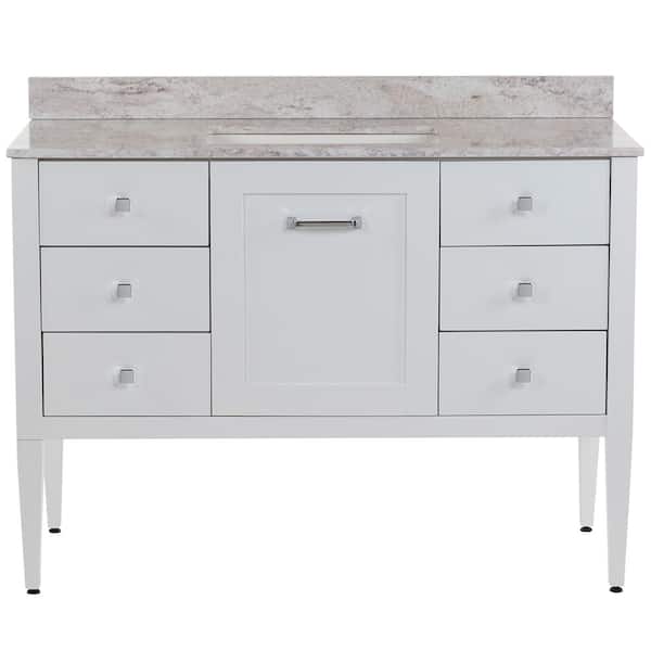 MOEN Hensley 49 in. Single Sink White Bath Vanity with Winter Mist Cultured Marble Top (Assembled)
