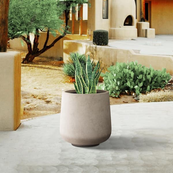 PLANTARA 13 in. H Round Concrete Planter, Outdoor Modern Planter Pot, Flower Pot with Drainage Hole for Garden