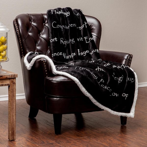 Sympathy Black Love Support Comfort Faux Fur Polyester Reversible Sherpa Gift Throw Blanket - 50 in. x 65 in.
