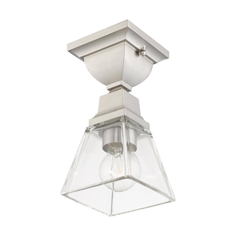 Brushed Nickel Clear Glass Indoor/Outdoor Flush Mount Light