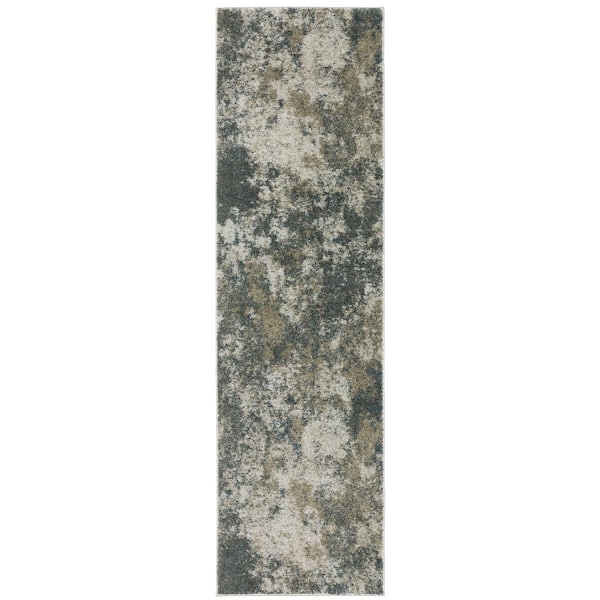 Apex Blue/Beige 2 ft. x 8 ft. Distressed Industrial Abstract Polyester Indoor Runner Area Rug