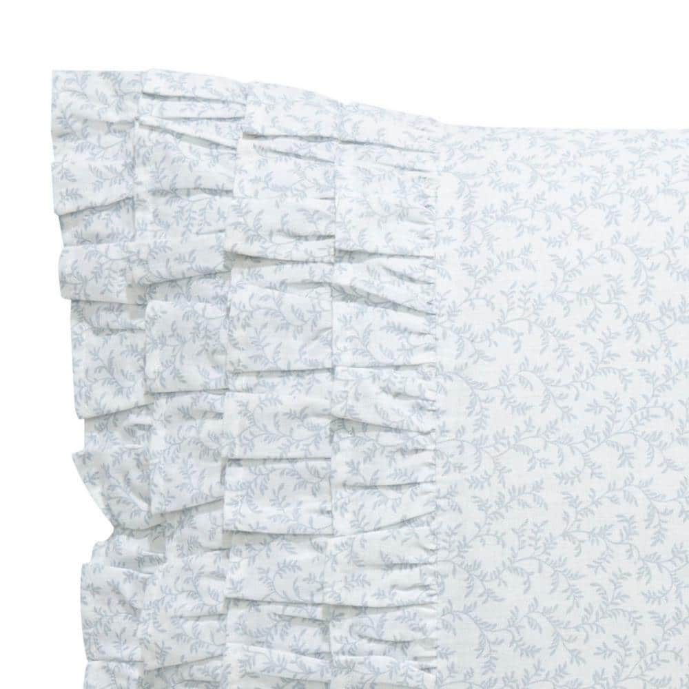 Cottage Blue Vine Design 100% Cotton Ruffle Throw Pillow
