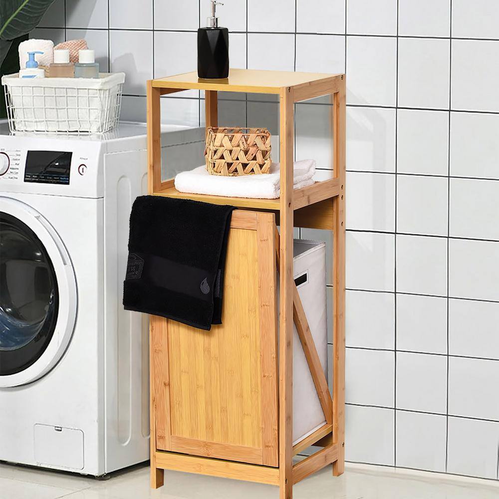 Bamboo Tilt-Out Laundry Hamper with Shelves and Lid