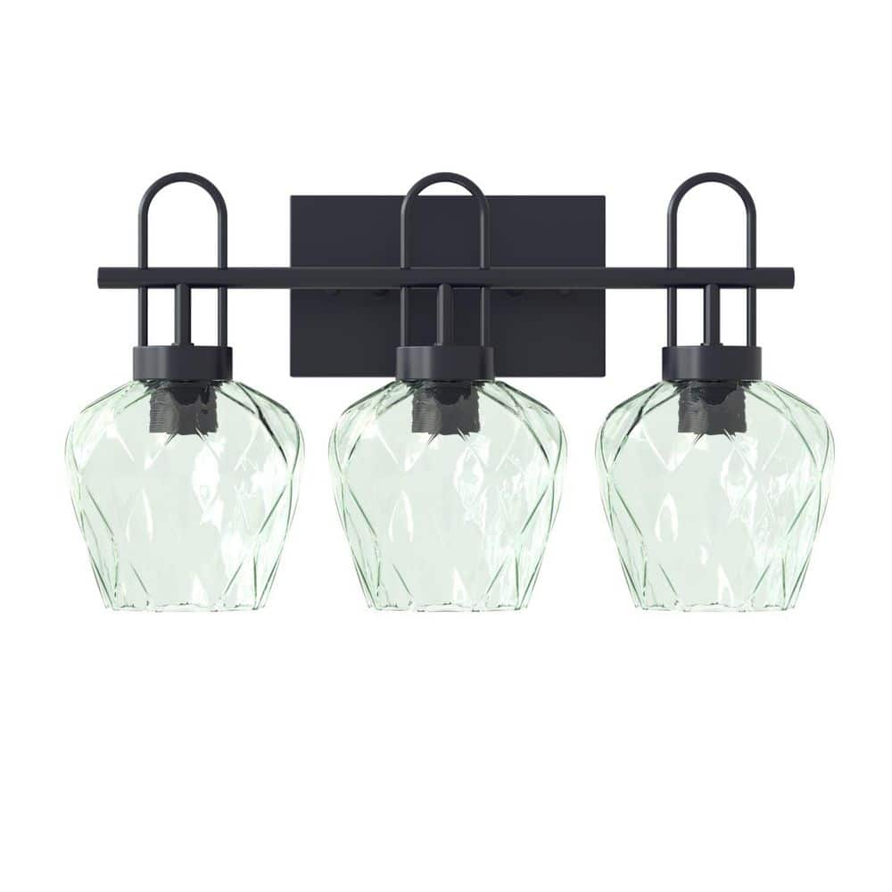Austin 18.1 in. W 3-Light Matte Black Modern Wall Sconce with Hanging Bell Clear Glass Shade price history on PriceWatchPro