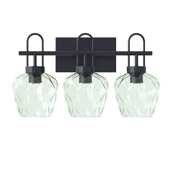 Austin 18.1 in. W 3-Light Matte Black Modern Wall Sconce with Hanging Bell Clear Glass Shade