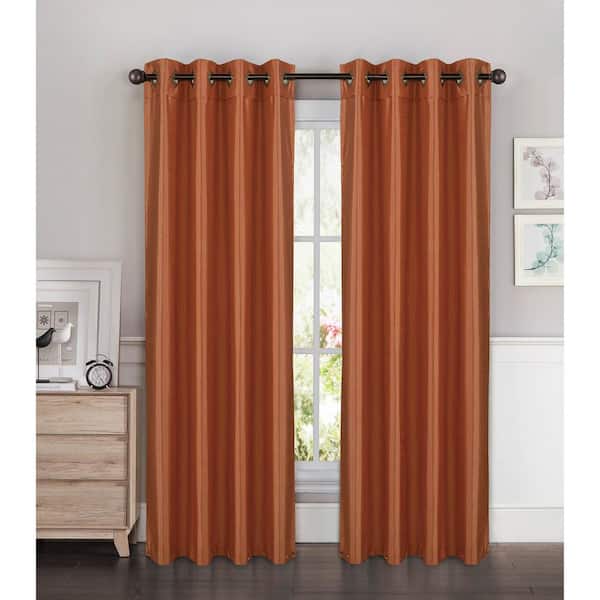 Window Elements Semi-Opaque Kim Faux Silk Extra Wide 96 in. L Grommet Curtain Panel Pair, Teracotta (Set of 2)
