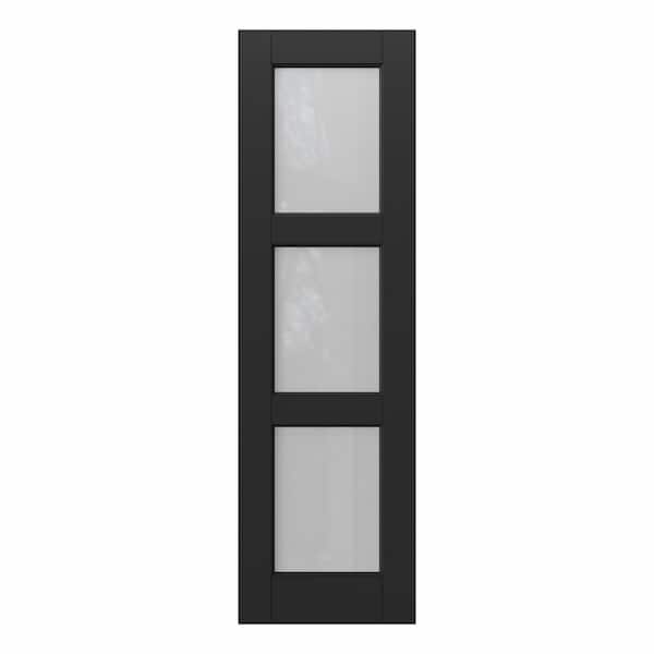 ARK DESIGN 24 in. x 80 in. 3-Lite Tempered Frosted Glass and Solid Core Manufacture Wood Black Primed Interior Door Slab