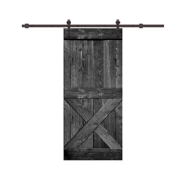 CALHOME 42 in. x 84 in. Metallic Gray Knotty Pine Wood Interior Sliding Barn Door with Hardware Kit