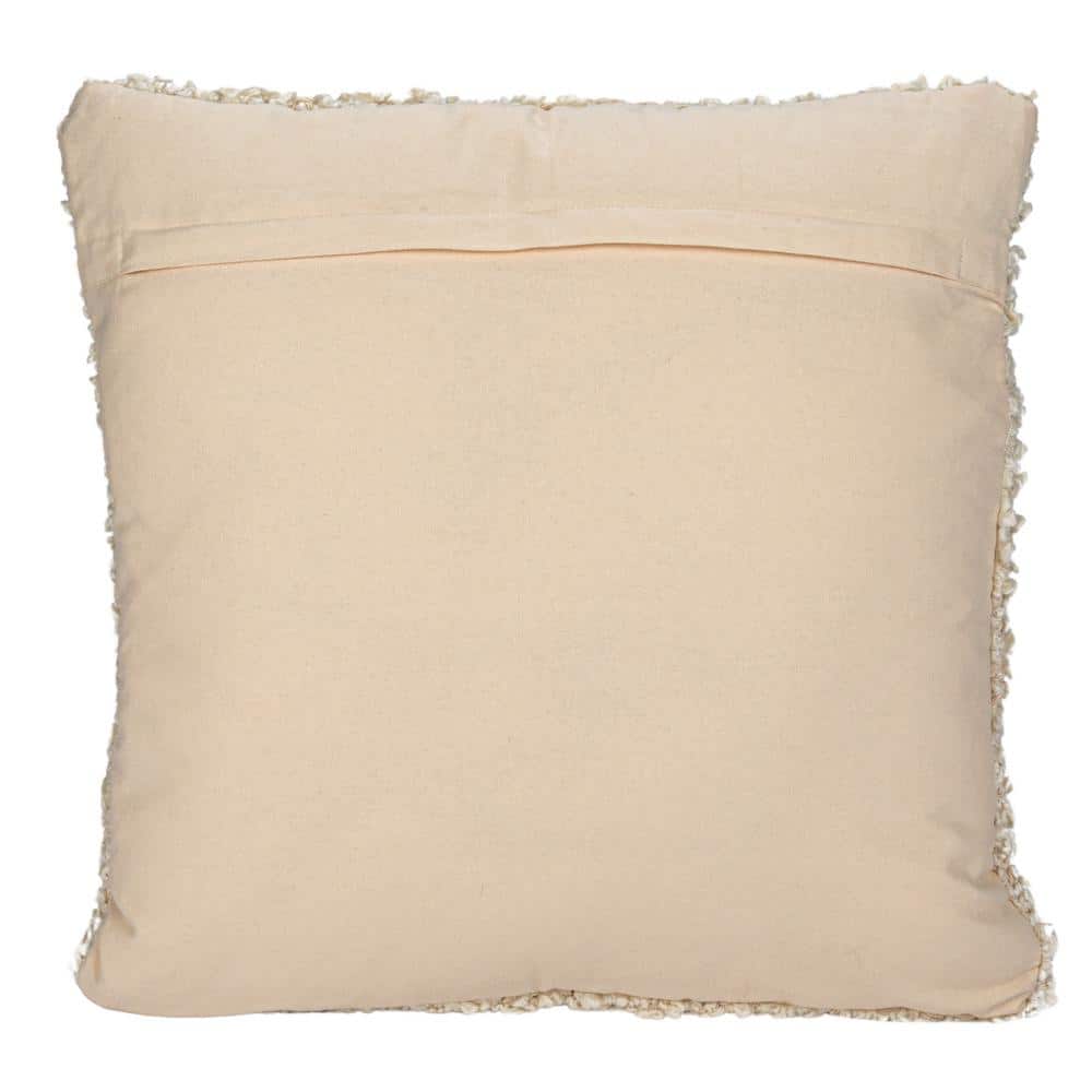 Cream Woven Cotton Blend Bouclé Square Throw Pillow