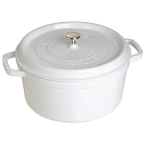 Cast Iron 7 qt. Round Cast Iron Dutch Oven in White with Lid