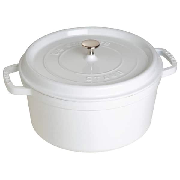 staub Cast Iron 7 qt. Round Cast Iron Dutch Oven in White with Lid