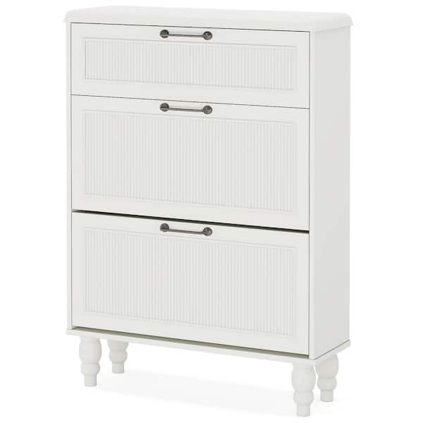 BYBLIGHT 31.5 in. W White 24-Pairs Shoe Storage Cabinet, Free-Standing Shoe Cabinet with 2 Flip Drawers for Entryway