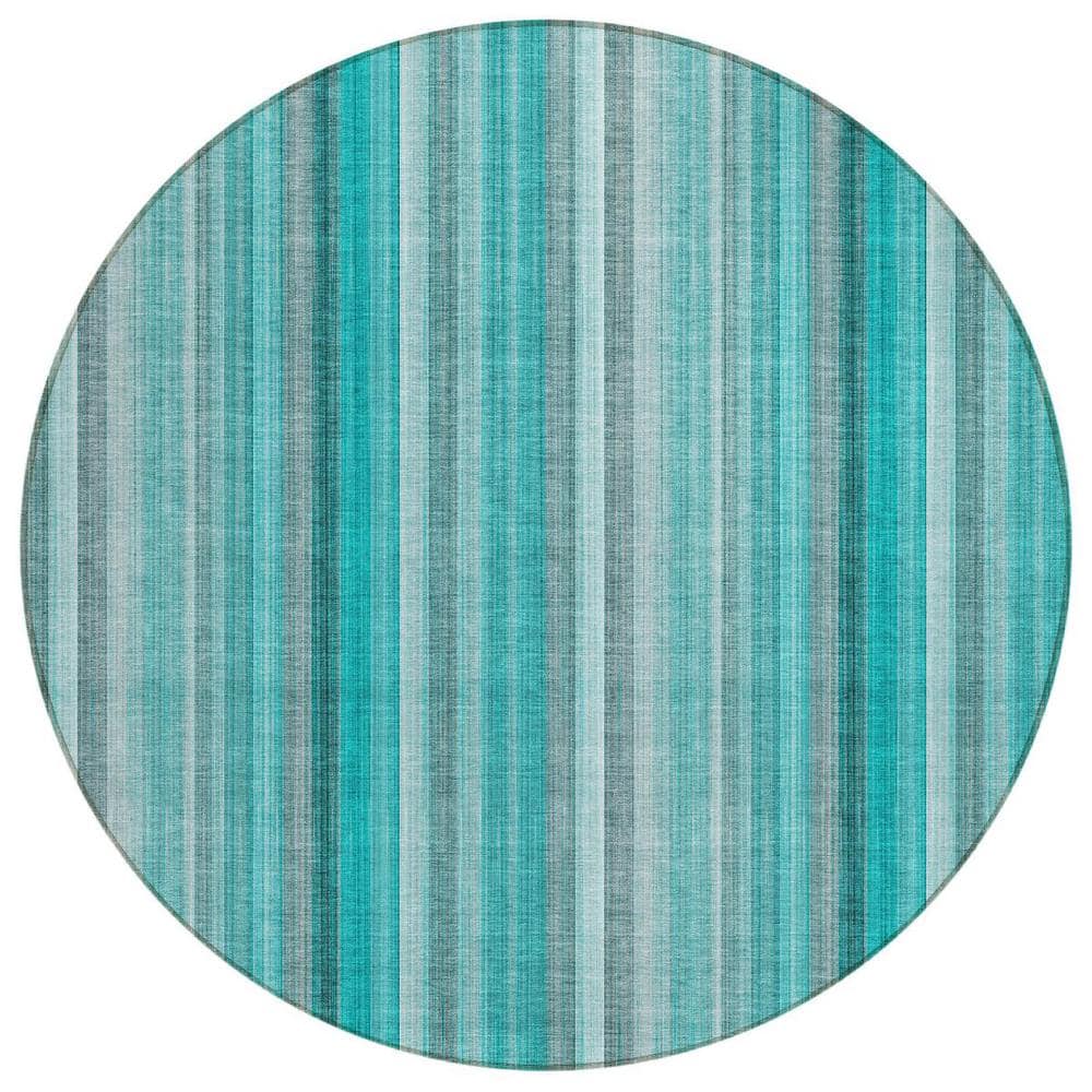 Teal and Gray 8 ft. Round Woven Striped Round Indoor/Outdoor Area Rug price history on PriceWatchPro