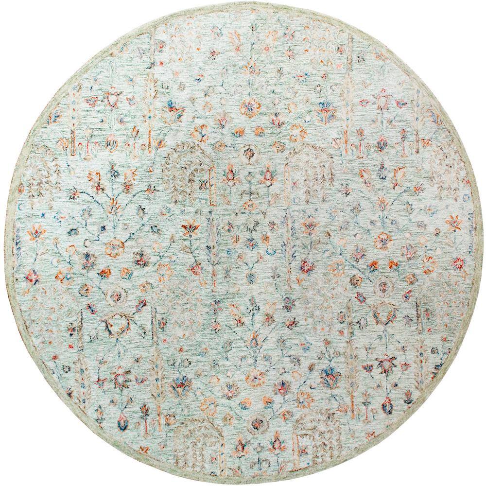 Valerie Green/Cream 8 ft. 6 in. Round Abstract Floral Wool Indoor Area Rug