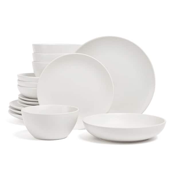 Coupe 16-Piece Semi-Matte White Hand-Finished Stoneware Dinnerware Set, Service for 4