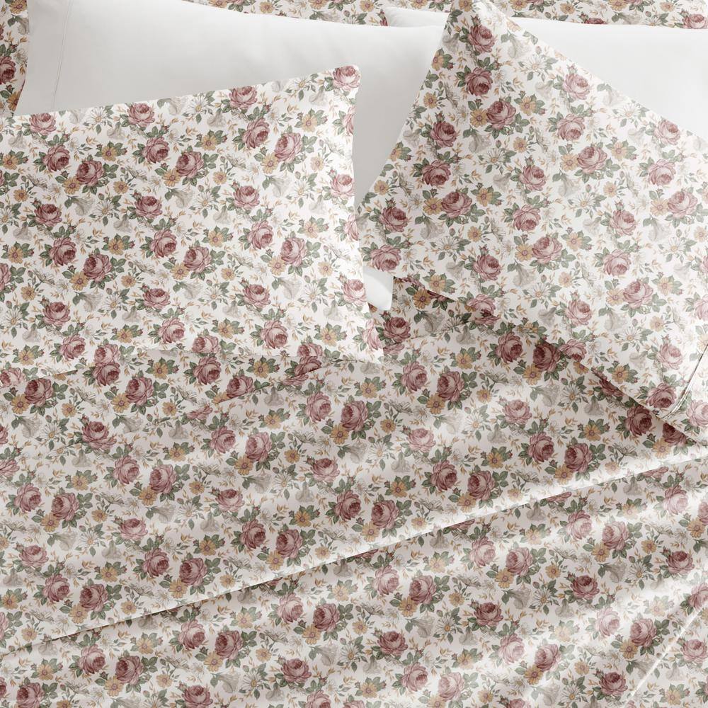 King Ivory Floral Microfiber Sheet Set with 16-inch Pocket Depth