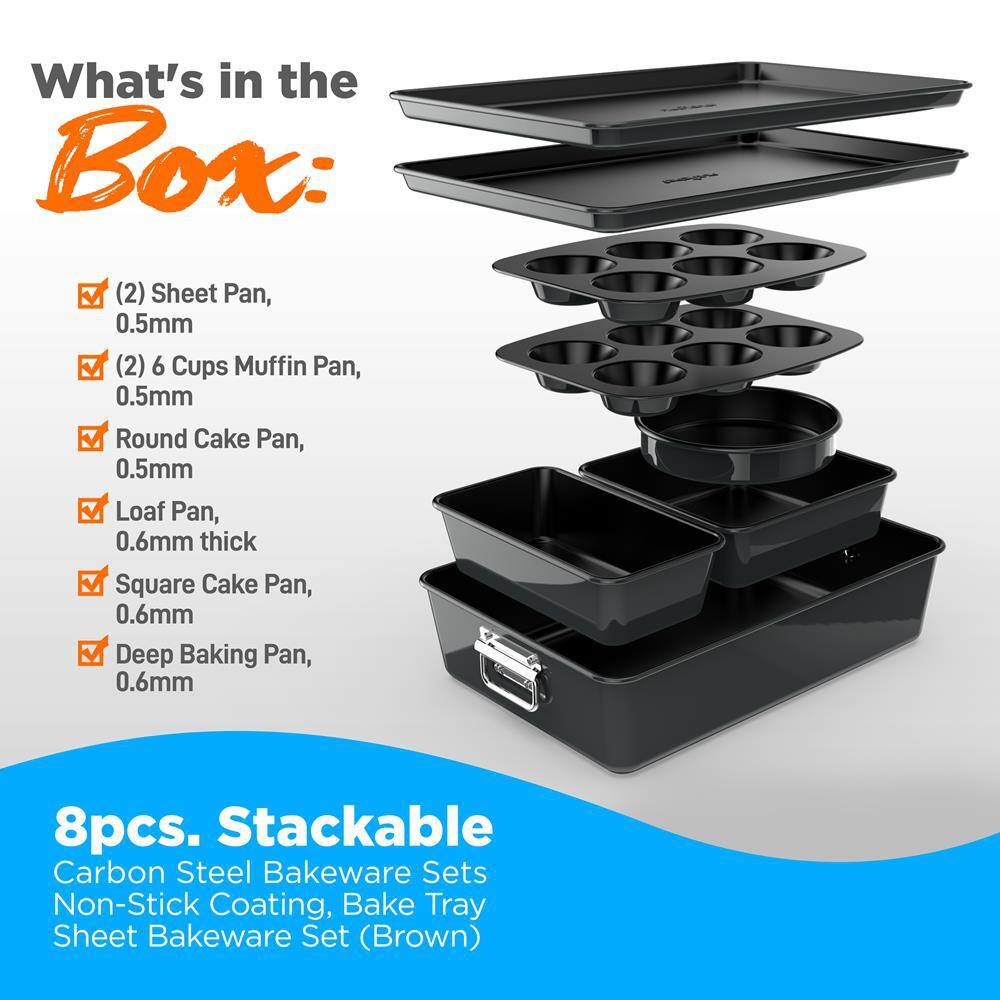 NutriChef 8-Piece Black Nonstick Carbon Steel Bakeware Set