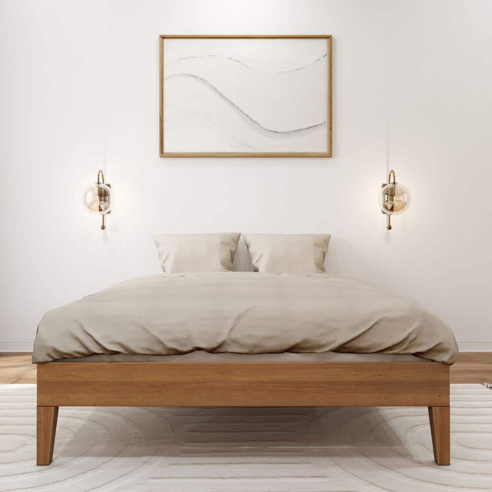Full-Size Matte Pecan Pine Wood Platform Bed Frame