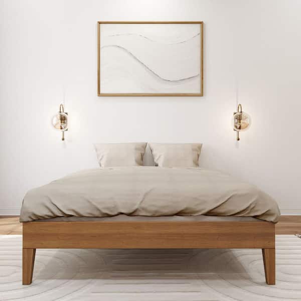 Unbranded Brown, Wood Frame, Full-Size Platform Bed, Matte Pecan