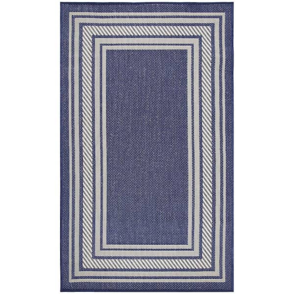Horizon Indoor/Outdoor Navy 2 ft. x 3 ft. Bordered Contemporary Area Rug