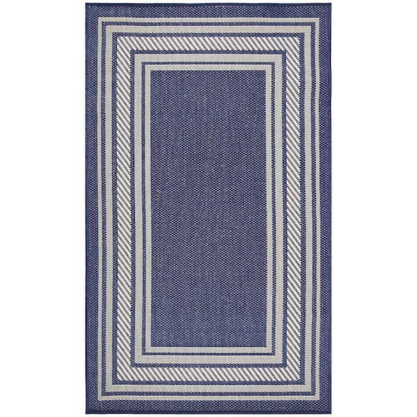 Horizon Indoor/Outdoor Navy 2 ft. x 3 ft. Bordered Contemporary Area Rug