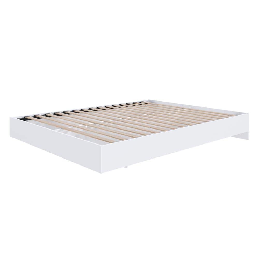 Aerial White Full/Double Floating Platform Bed with Wood Frame