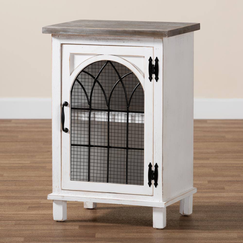 Faron Vintage Two-Tone Wood Nightstand with Metal Accents