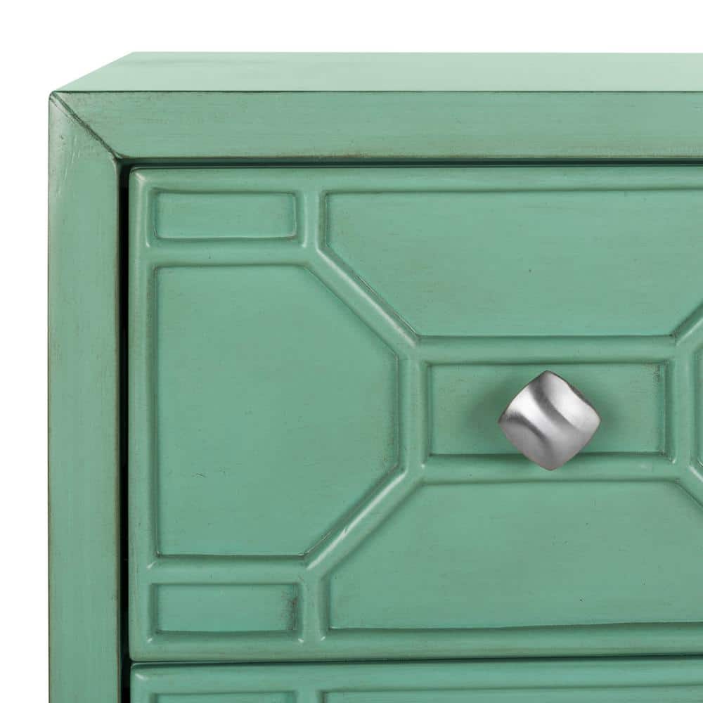 Transitional Turquoise Solid Rubberwood 3-Drawer Chest