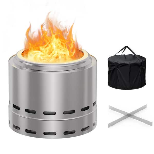 15 in. Stainless Steel Outdoor Fire Pit, Portable Wood Burning Fireplaces Low Smoke Bonfire for Camping Patio Outside