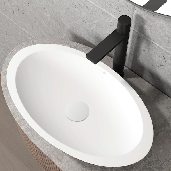 Vessel Bathroom Sink Pop-Up Drain and Mounting Ring in Matte White