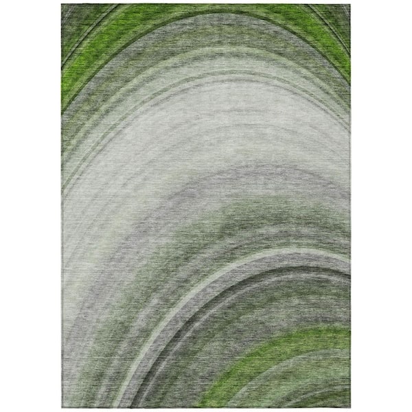 Green, Artichoke Green 10 ft. x 14 ft. Woven Abstract Polyester Rectangle Indoor/Outdoor Area Rug
