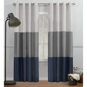 Chateau Navy/Grey Stripe Light Filtering Grommet Top Curtain, 54 in. W x 96 in. L (Set of 2)