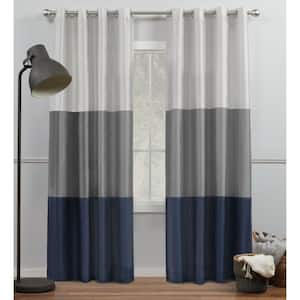 Chateau Navy/Grey Stripe Light Filtering Grommet Top Curtain, 54 in. W x 108 in. L (Set of 2)