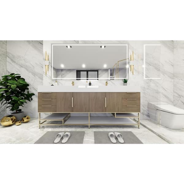 BV Better Vanity Bethany 84 in. W. x 20 in. D x 36 in. H Double Sink Freestanding Bath Vanity in Light Oak with White Acrylic Top