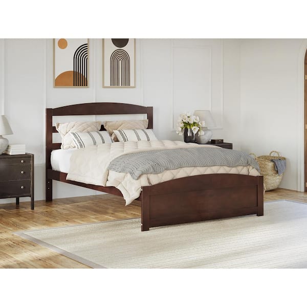 AFI Warren 53-1/2 in. W Walnut Full Solid Wood Frame with Footboard and Attachable USB Device Charger Platform Bed