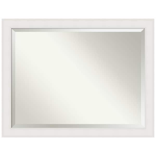Amanti Art Textured White 45.25 in. x 35.25 in. Beveled Coastal Rectangle Framed Bathroom Wall Mirror in White