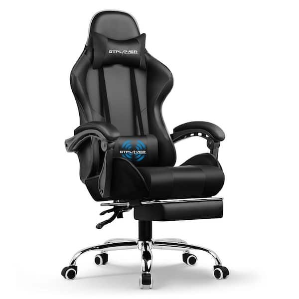 Lucklife Gaming Chair Computer Chair with Footrest and Lumbar Support for Office or Gaming, Black
