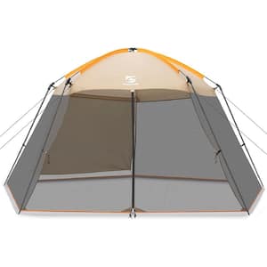 Outdoor UPF50 Plus 13.5 ft. x 13 ft. Khaki Shelter Shade Pop-Up Canopy with Sidewall