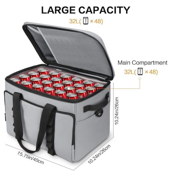 OGETFUUR 33 qt. Gray Soft Insulated Cooler Bag, Collapsible Large
