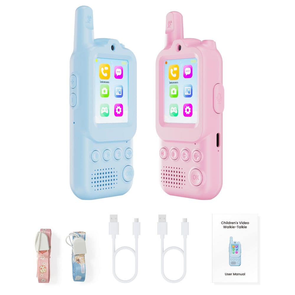 TK2 Kids Video Walkie Talkies, 0.2 Mile Range, Rechargeable, 2-Way Radio, Video and Voice, Camera - 2 Pack