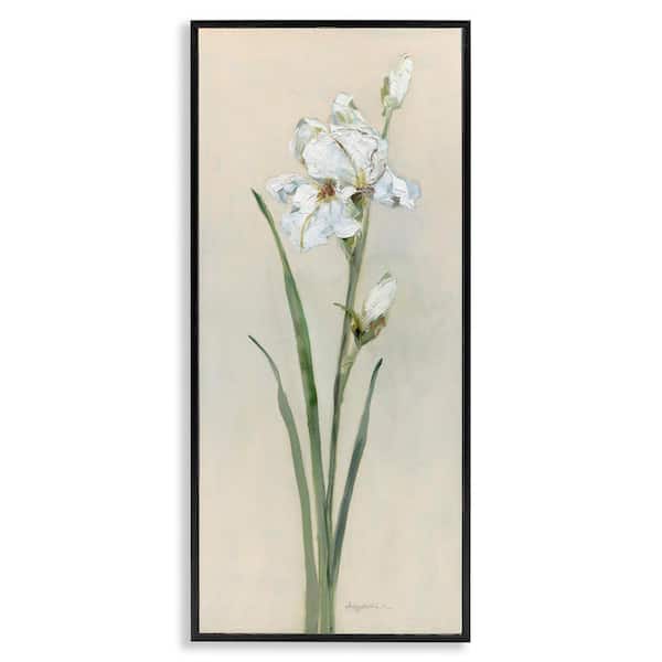 Stupell Industries Simple Iris on Beige by Sally Swatland Black Framed Nature Giclee Art Print 30 in. x 13 in.