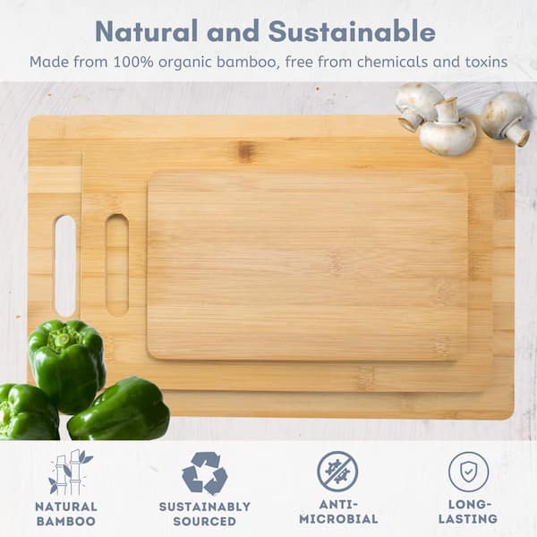 3 Piece Natural Organic Bamboo Cutting Boards – NovoBam