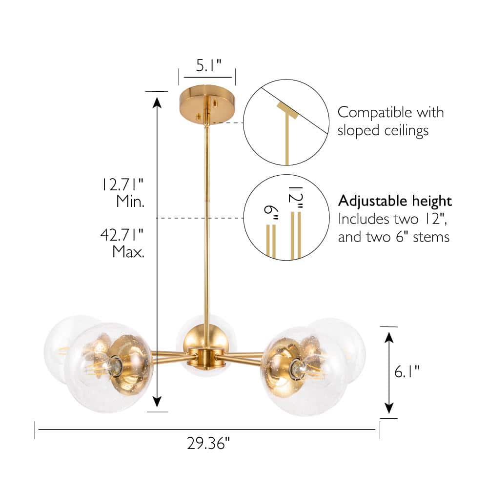 Satin Gold 5-Light Chandelier with Seedy Glass Shades