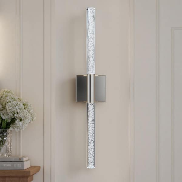 24 in. Nickel Modern Integrated LED Outdoor Metal Exterior Garage Front Porch Wall Lights Sconces Lighting Fixtures