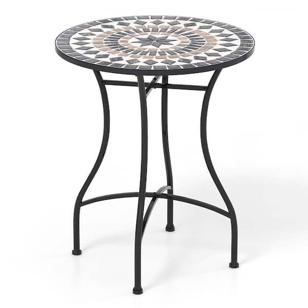 Gymax 24 in. Bistro Table with Ceramic Tile Tabletop Heavy-Duty Metal Structure Patio