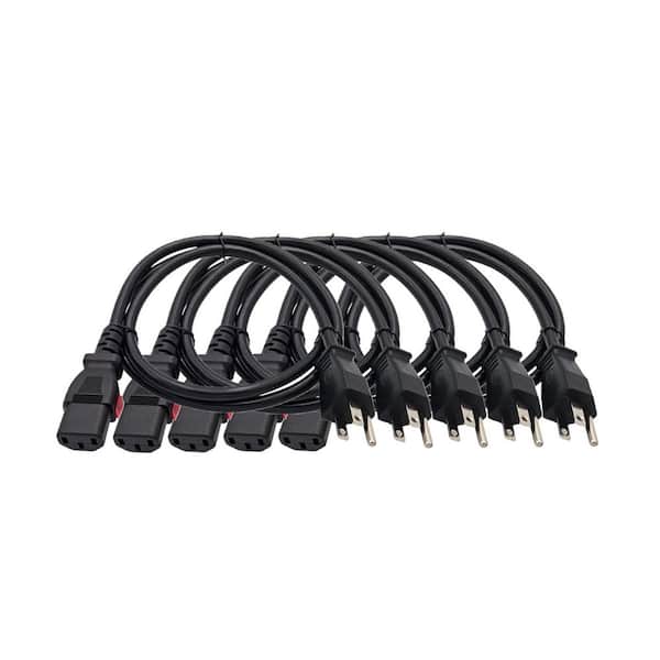 6 ft. Auto-Locking Universal AC Power Cord-18AWG/ 3-Conductors (NEMA 5-15P to C13) Indoor Black 5-Pack